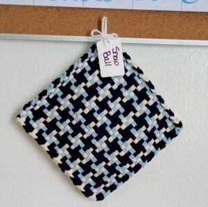 Snowball Handwoven Blue and White Extra Large Potholder Trivet